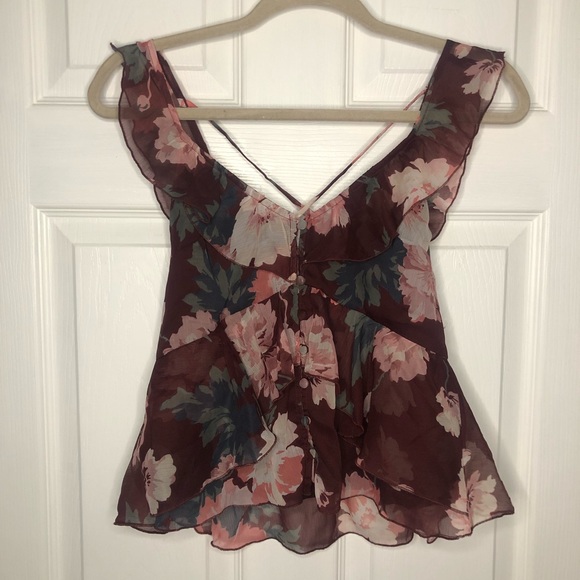 Abercrombie & Fitch Floral Ruffle V-Neck Shell Tank - Picture 4 of 10